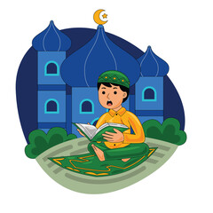 Man Reading Quran on Prayer Mat