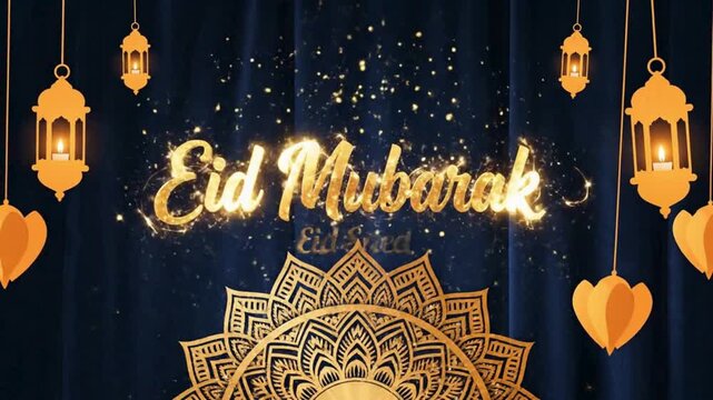 Eid Saed Arabic Calligraphy Animation with Golden Particles on Black