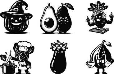 Stylish veggie life silhouette bundle set for yoga studio decor and wellness retreat branding 