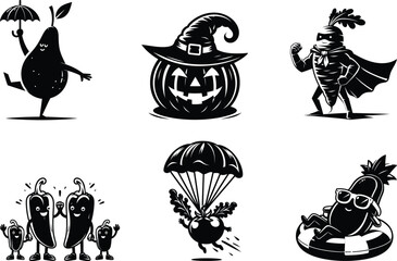 Trendy veggie life silhouette bundle set for social media content creation and healthy living inspiration