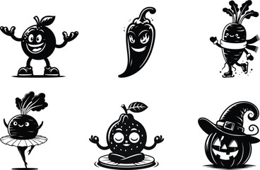 Whimsical veggie life silhouette bundle set for lighthearted kitchen decor and fun garden signs