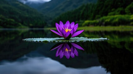 Serene Purple Water Lily on Calm Lake