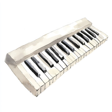Watercolor painting of a vintage keyboard musical instrument