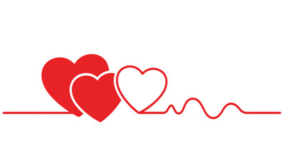 Red heart symbols with electrocardiogram line on for love health concept