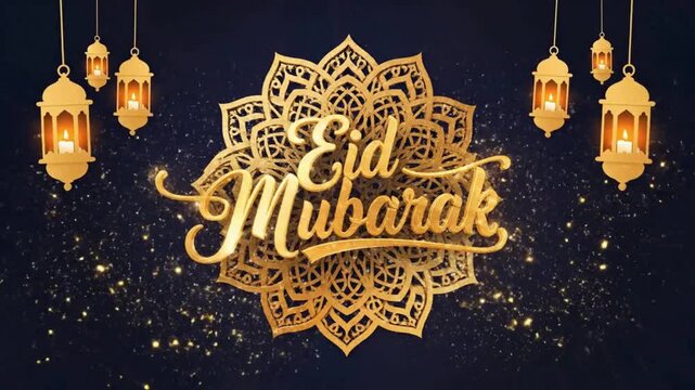 Eid Saed Arabic Calligraphy Animation with Golden Particles on Black