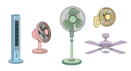 Five_fans_of_different_types_and_colors.
