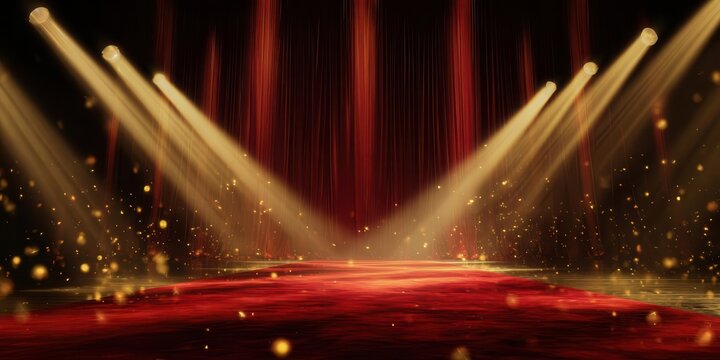 Elegant Red Carpet Stage with Spotlights and Glitter