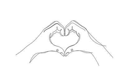 Fototapeta premium A minimalist line drawing of two hands forming a heart shape with their fingers