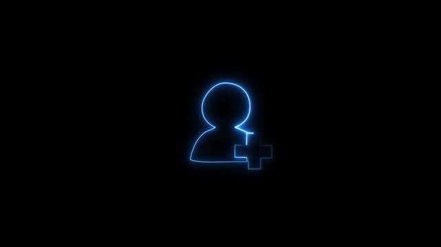 abstract glowing neon line man add friend icon animation indigo colour  black stock footage video 4k motion video icon.