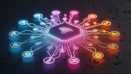 Fototapeta premium Futuristic glowing circuit illustrating interconnected digital network and smart technology