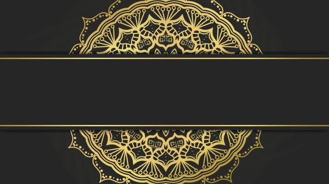 Islamic and wedding template background. Mandala golden with copy space and gold frame