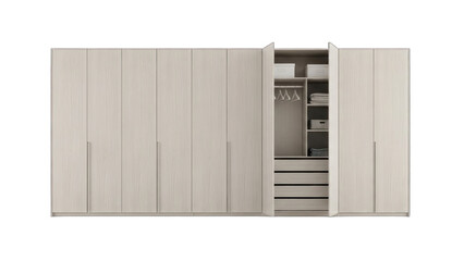 Modern Wooden Wardrobe with Open Compartment and Clothes Hanging