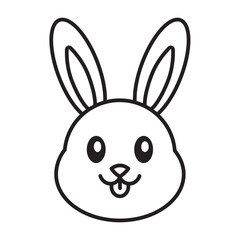 Fototapeta premium Minimalist vector illustration of a happy rabbit head. Simple outline drawing of a bunny face with long ears and tongue out, isolated on white background for Easter holiday design.