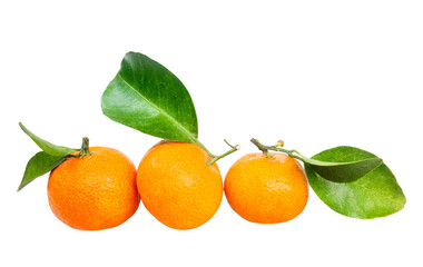 group of tangerines with leaves isolated on white background