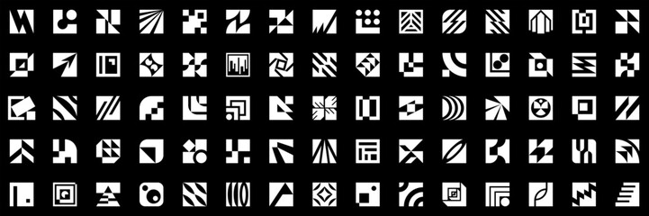 Square logos. Collection of square logos and geometric elements. Abstract symbols for branding, identity, and corporate design. Flat style