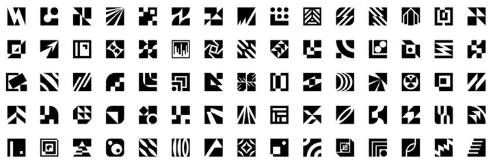 Square logos. Collection of square logos and geometric elements. Abstract symbols for branding, identity, and corporate design. Flat style