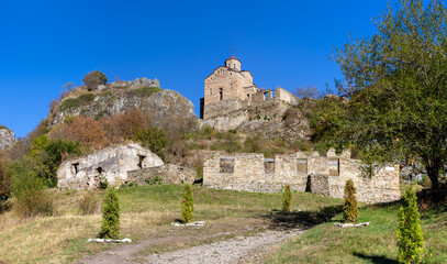 Panoramic view of Shoani Church, a stone Christian orthodox temple