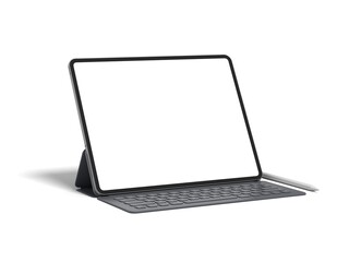 Fototapeta premium Tablet Standing With Keyboard and Pencil 3D Render Isolated White for Mockup 2
