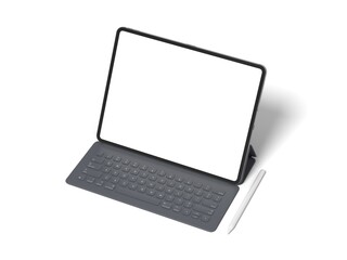 Tablet Standing With Keyboard and Pencil 3D Render Isolated White for Mockup 3