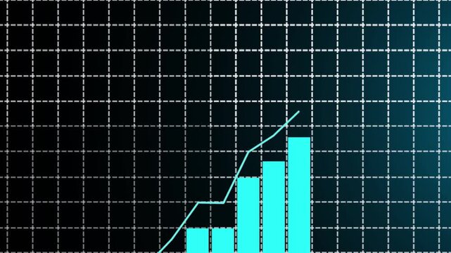 Digital blue bar chart with growing business concept. Hi-tech style technology chart with a grid. 4K resolution animation