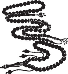 Black Tasbih Prayer Beads on White Background Illustration