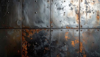 Grungy Metallic Surface with Rivets and Rust.