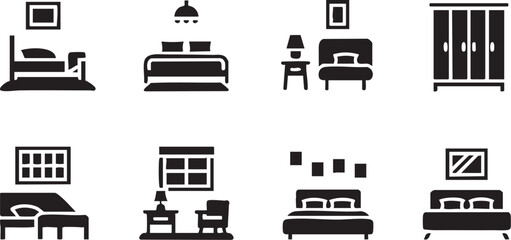 Black and White Bedroom Furniture Icons