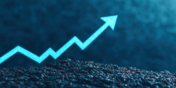 Glowing Blue Arrow Graph Rising from Dark Textured Surface for Performance Founder Technology Concept Founder Growth Trajectory