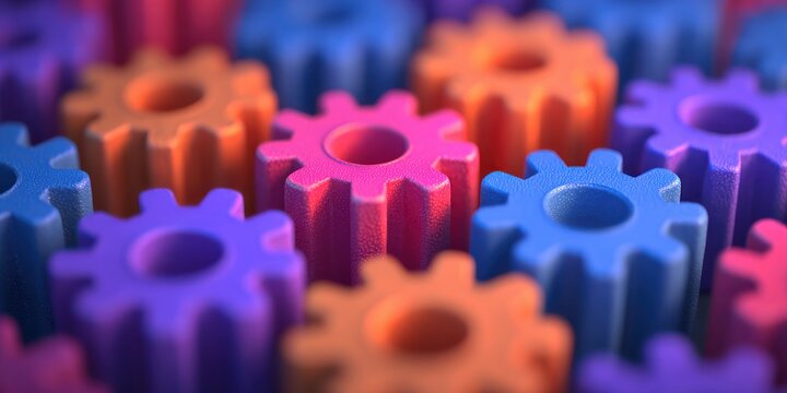Colorful Plastic Gear Wheels Creating Repeating Mechanical Pattern for Performance Founder Technology Concept Creative Mechanical Rhythm