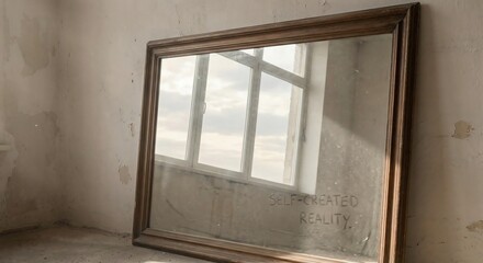 Fototapeta premium mirror with text leaning against wall