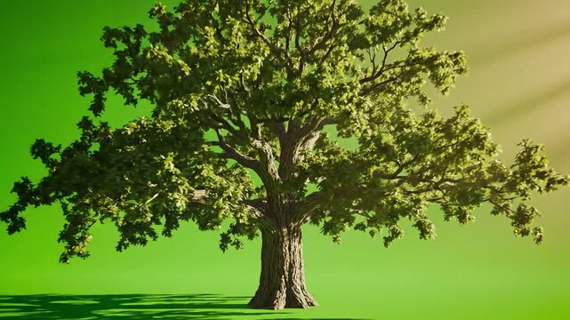 Green Screen big tree on background chromakey alfa studio isolated with luma mask vfx element 4k video scene 2 distortion, overlay, glitch, static noise, scan lines black background, animated loop