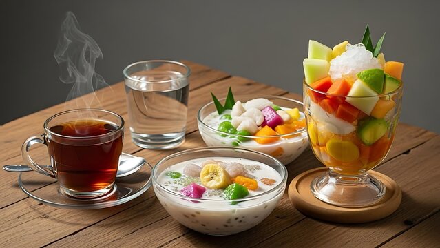 Traditional Ramadan Iftar Drinks and Dessert on Table
