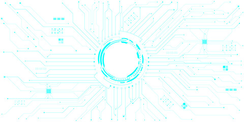 Glowing sci-fi portal with circuit board traces spreading across futuristic tech transparent background. futuristic technology background with white circle circuit wires on light blue motherboard.