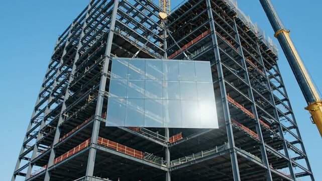 Construction Site Scaffolding with Crane Operation.