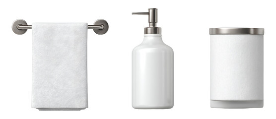 Clean and Modern Bath Accessories Set with Towel, Soap Dispenser, and Holder