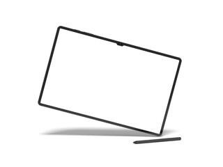 Dark Tablet Landscape With Pencil 3D Render Isolated White for Mockup 4