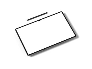 Dark Tablet Landscape With Pencil 3D Render Isolated White for Mockup 3