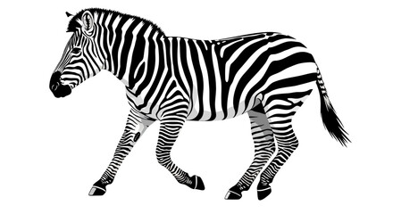 Black and white illustration of a zebra walking.