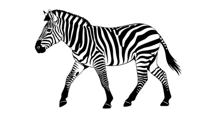 Fototapeta premium Black and white illustration of a zebra walking.