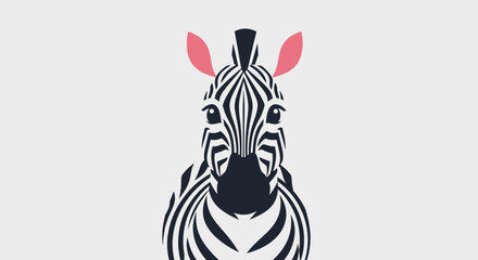 Stylized zebra head with black and white stripes and pink ears. © Abhinaya Project