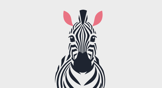 Stylized zebra head with black and white stripes and pink ears.