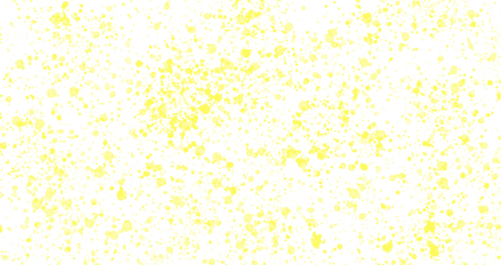 Dynamic abstract yellow splatter and dot pattern overlay texture, digital art effect, isolated on transparent background.