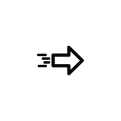 Simple black arrow icon moves quickly to the right on white background illustration