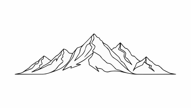 Stylized mountain range line art drawing.