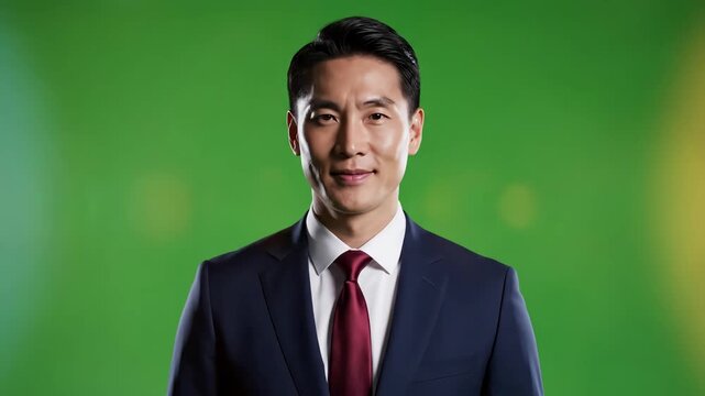 Green Screen portrait of attractive successful businessman on background scene 2 with distortion, overlay, glitch, static noise, scan lines black background, 4k animated video loop