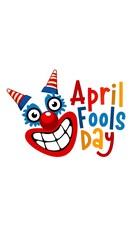 Fototapeta premium A colorful clown face with a big smile and party hats celebrates April Fools Day