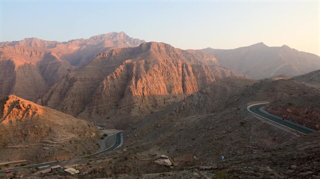 Aerial Sunset View of Jebel Jais Mountains, Ras Al Khaimah, UAE