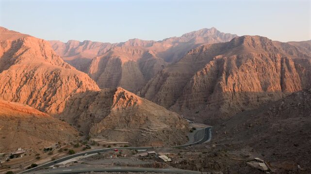 Aerial Sunset View of Jebel Jais Mountains, Ras Al Khaimah, UAE