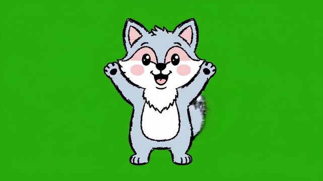 Cute cartoon fox in various poses on a vibrant green background.