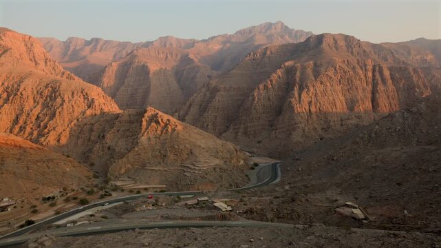 Aerial Sunset View of Jebel Jais Mountains, Ras Al Khaimah, UAE